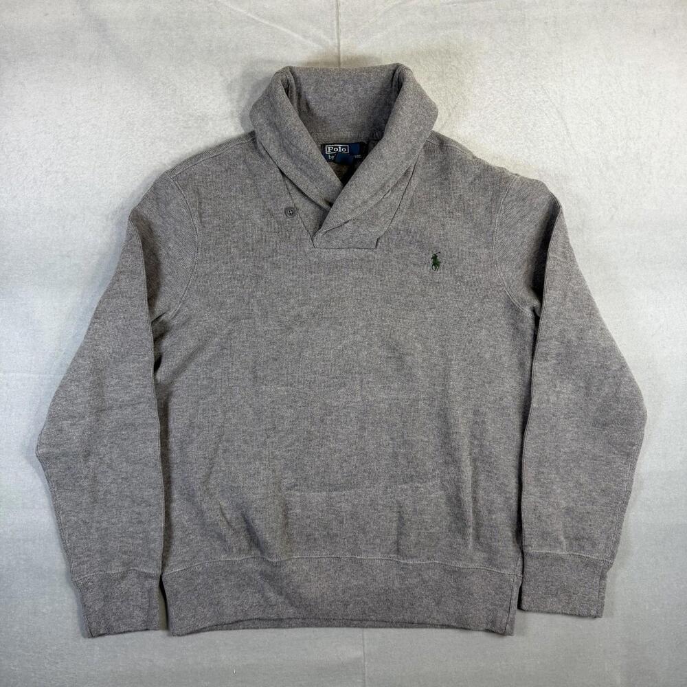 Vintage Polo Ralph Lauren Shawl-Collar Sweater Mens Large Gray Pony Logo 90s